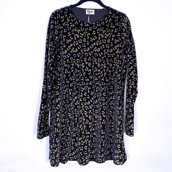Show Me Your MuMu Dresses & Skirts - Show Me Your Mumu Toby Dress Small Blk Gold Velvet Mini LS Animal Print Leopard